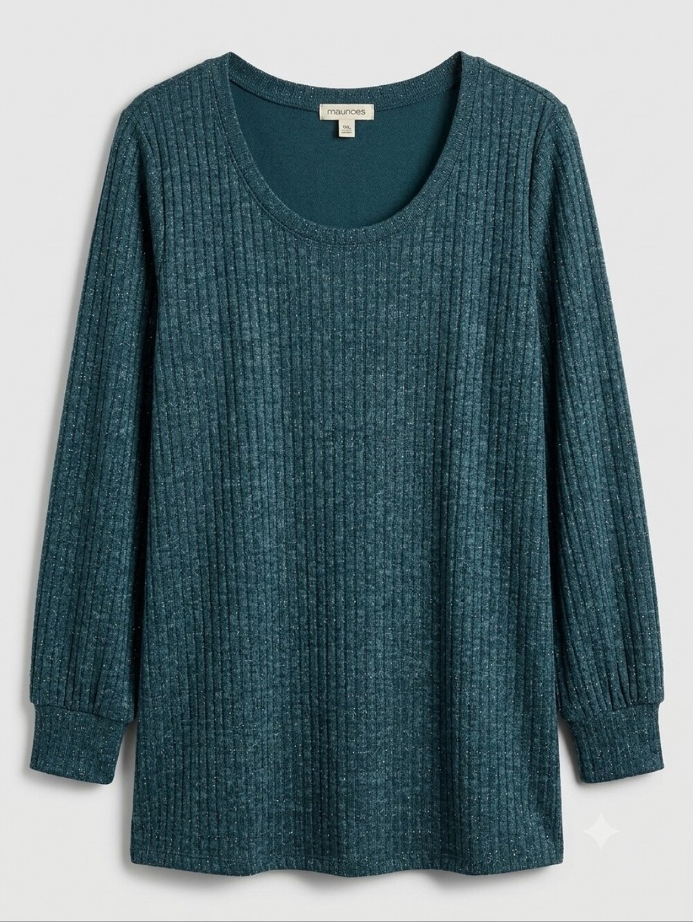 One World Teal Ribbed Scoop-Neck Pullover, Size XXL